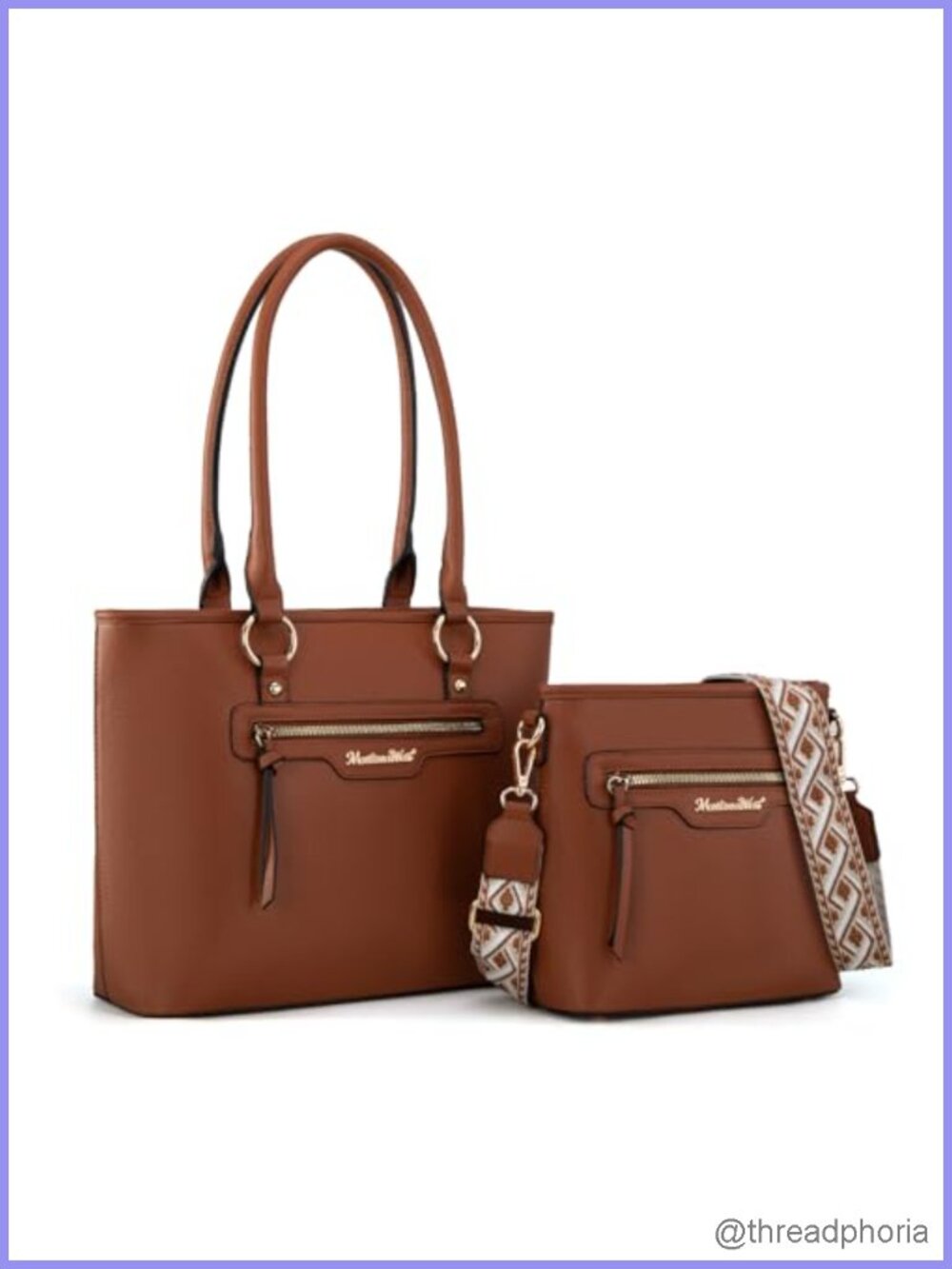 Vegan Leather Tote and Crossbody Set with Guitar Strap for Women Handbag 2Pc